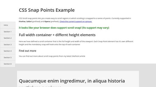 CSS Snap Scroll Points - Full Screen Scroller - Script Codes