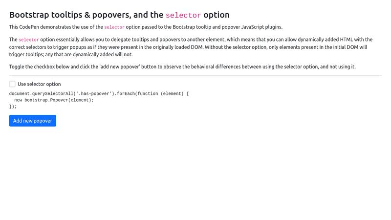 Bootstrap Tooltips Popovers And The Selector Option