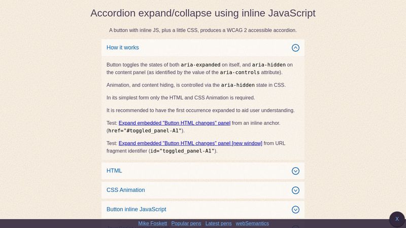 Accordion expand/collapse using inline JavaScript Accordion expand/collapse using inline JavaScript