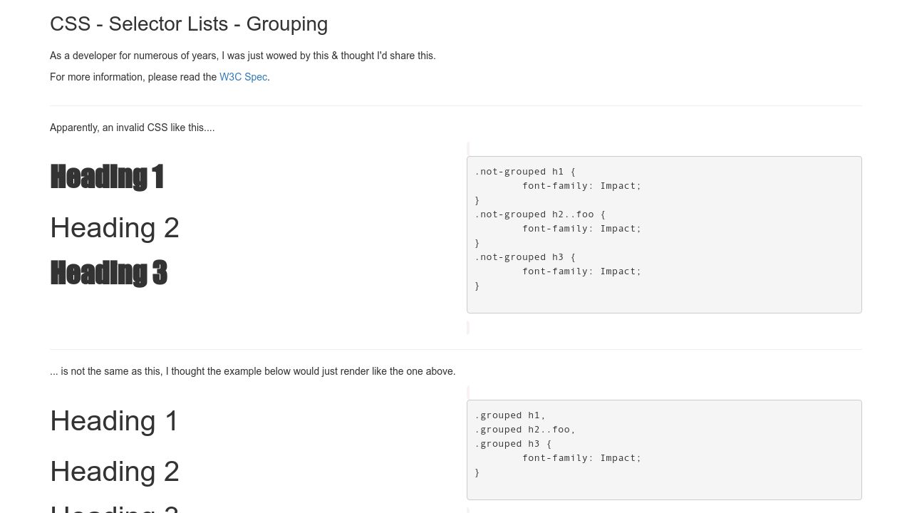 CSS - Selector Lists - Grouping - Script Codes