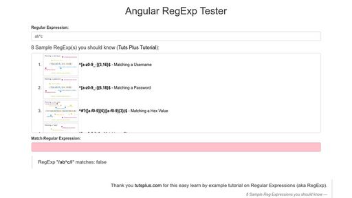 RegExp in Angular Tester - Script Codes