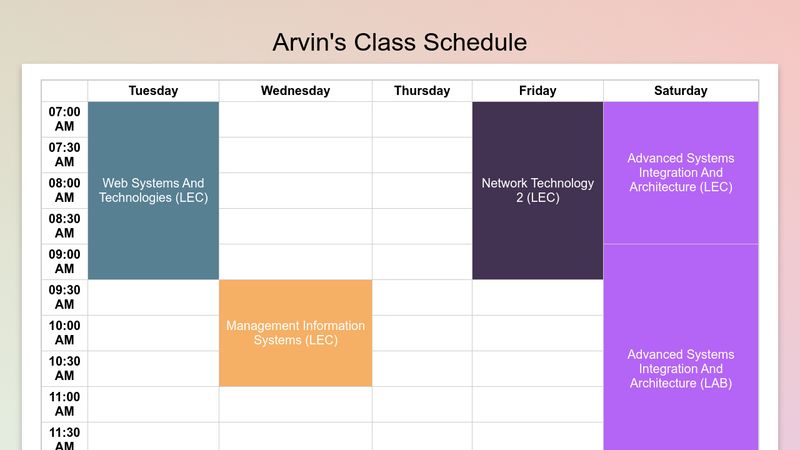 Arvin's Class Schedule