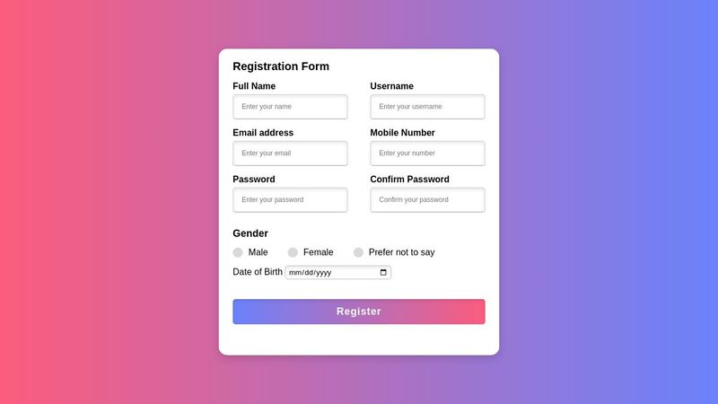 Registration page with a responsive design