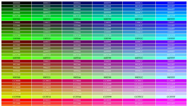 Web Safe Color Chart