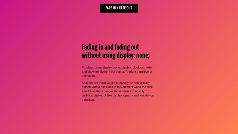 Fade In / Fade Out without display: none; Fade In / Fade Out without display: none;