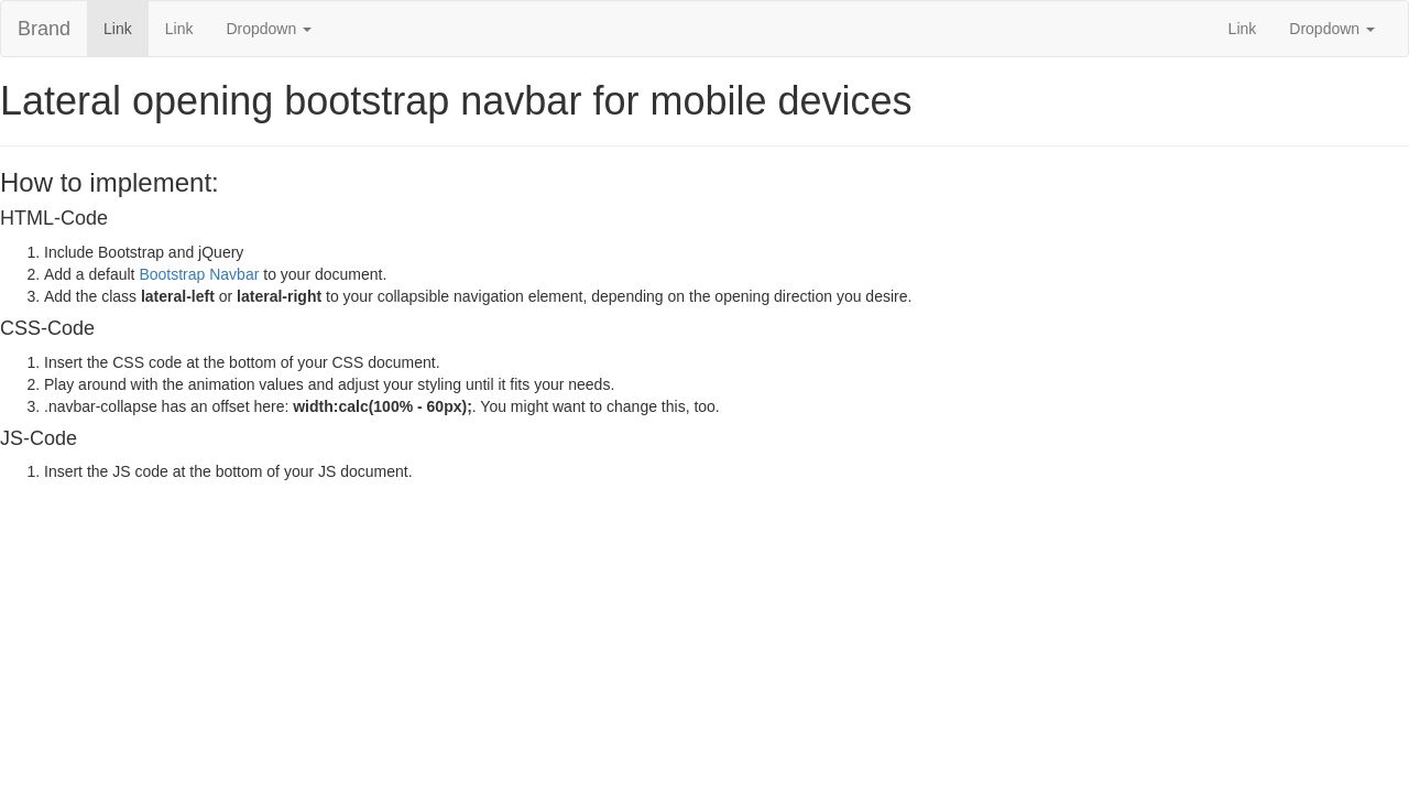Lateral opening bootstrap mobile navbar Lateral opening bootstrap mobile navbar