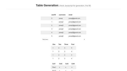 Table Generation - Script Codes