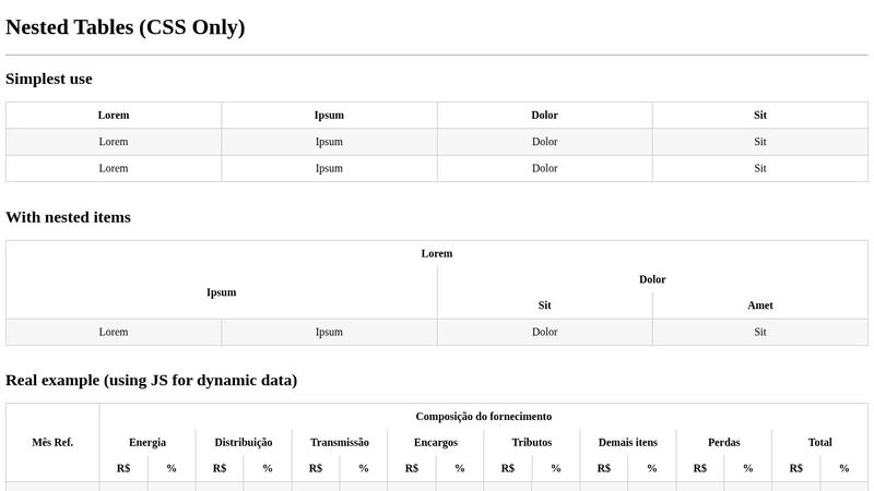 Nested table layout (Pure CSS)