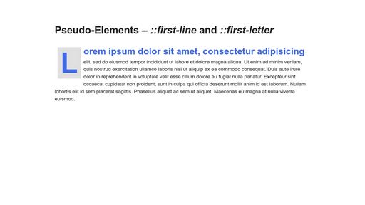 Pseudo-Elements - ::first line and ::first Letter - Script Codes