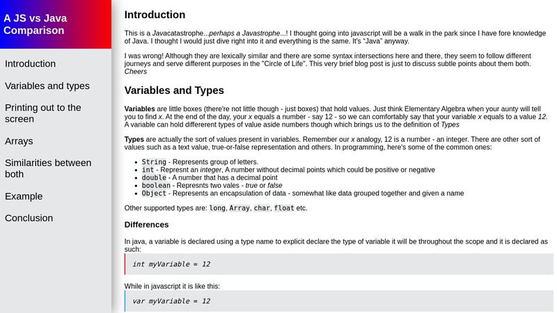 JS vs Java Comparison
