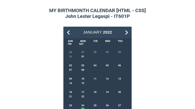 My Birthmonth Calendar[HTML, CSS]