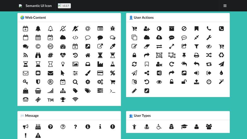 Semantic UI Icon CheatSheet