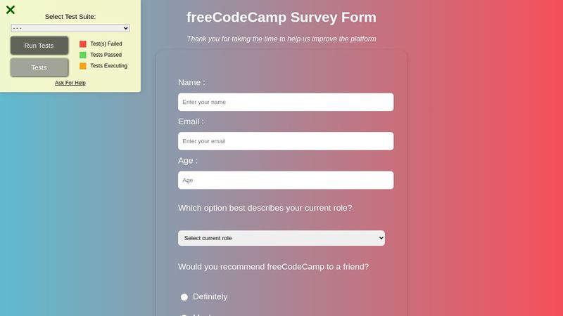 Free Code Camp Survey Form