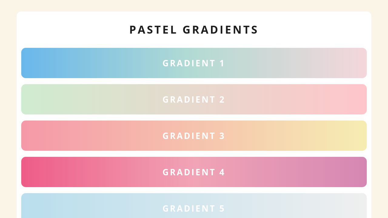 Pastel Gradients: Pastel Gradients là một trong những xu hướng thiết kế phổ biến nhất của năm nay. Những hiệu ứng màu nhạt tinh tế sẽ làm cho website của bạn trở nên thú vị hơn và thu hút khách hàng hơn. Hãy xem những hình ảnh liên quan để khám phá tất cả những điều thú vị về Pastel Gradients.