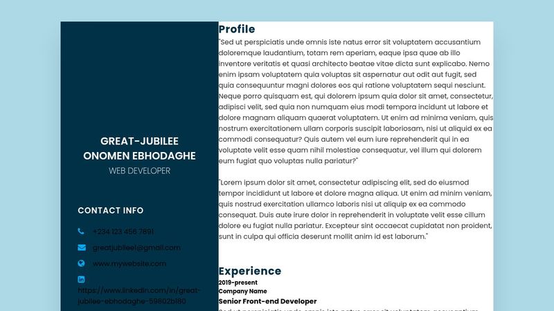 Responsive resume using HTML and CSS.