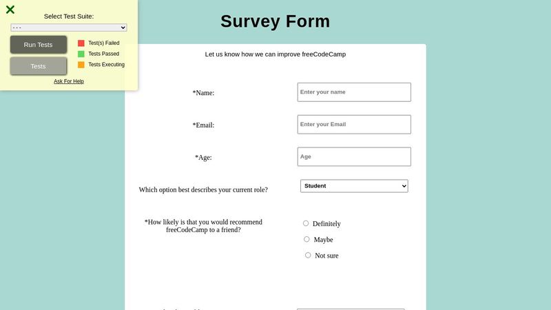 FreeCodeCamp: Survey Form Project