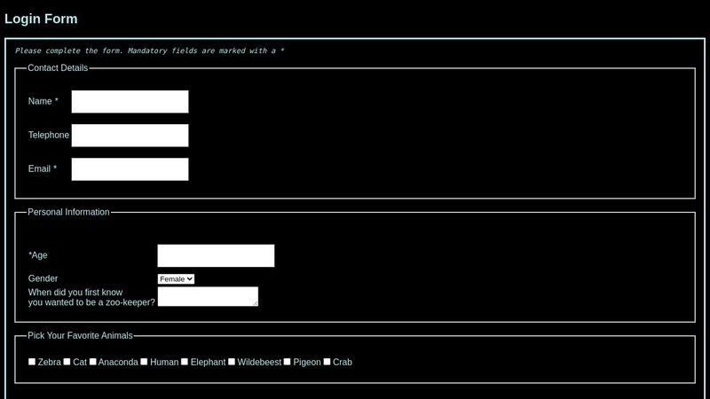 Form with Fieldset Legend Table & CSS