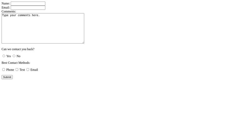 HTML Form Final Code to Experiment With