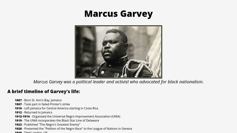 Marcus Garvey Tribute Page