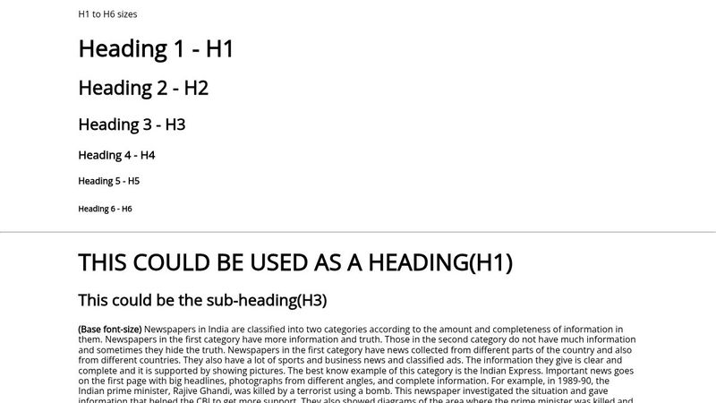 html h1 to h6 font size