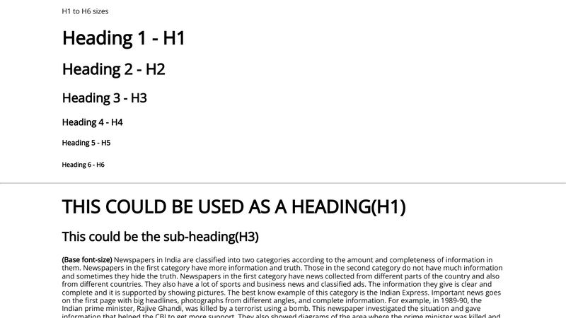 H1 To H6 Font sizes