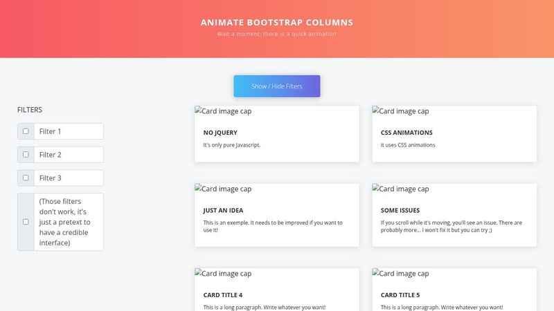 Animate a Bootstrap Grid (JS/CSS) Animate a Bootstrap Grid (JS/CSS)