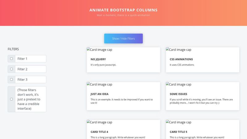 Animate a Bootstrap Grid (JS/CSS)