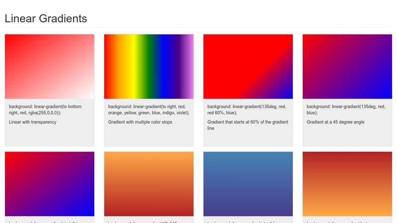 Gradients Showcase: Được xây dựng bởi những chuyên gia thiết kế website, Gradients Showcase cung cấp cho bạn những mẫu Gradient độc đáo và đẹp mắt nhất để sử dụng cho website của bạn. Đừng bỏ lỡ khám phá ngay hình ảnh liên quan.