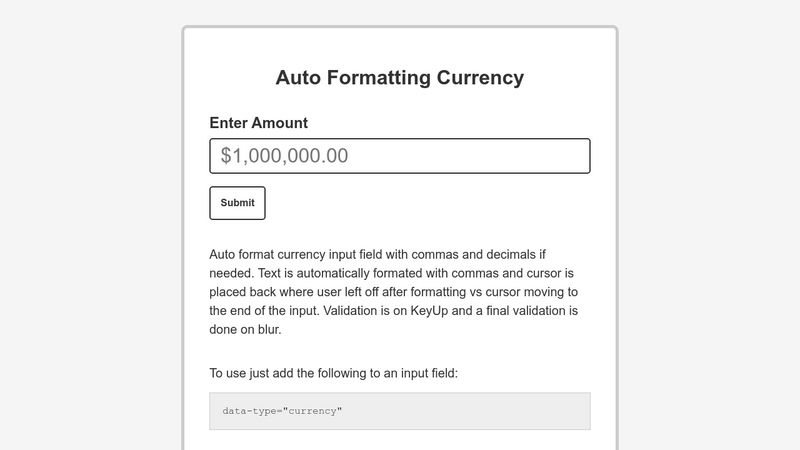 Currency Format Input Field