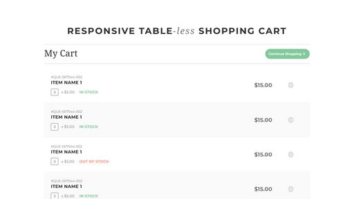 Responsive Table-less Shopping Cart