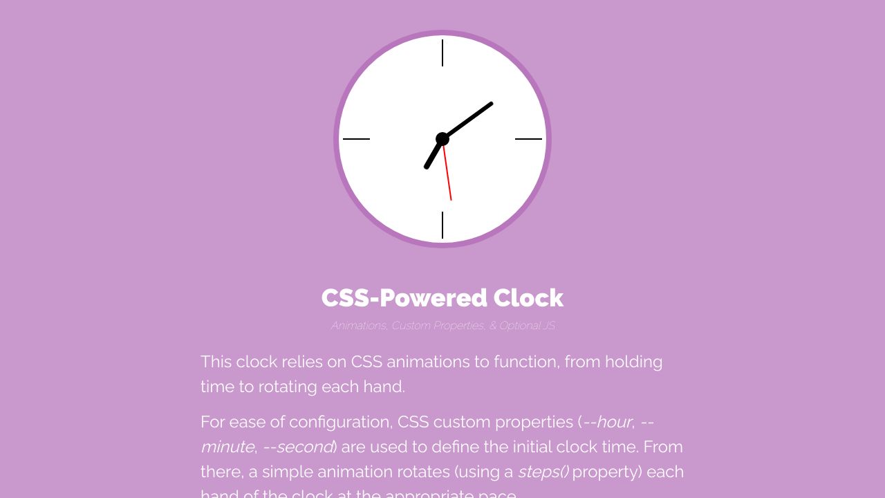 CSS-Powered Clock (Animations, Custom Properties, & Optional JS)