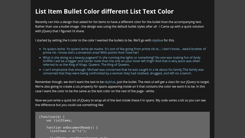 List Item Bullet Color different List Text Color Demo