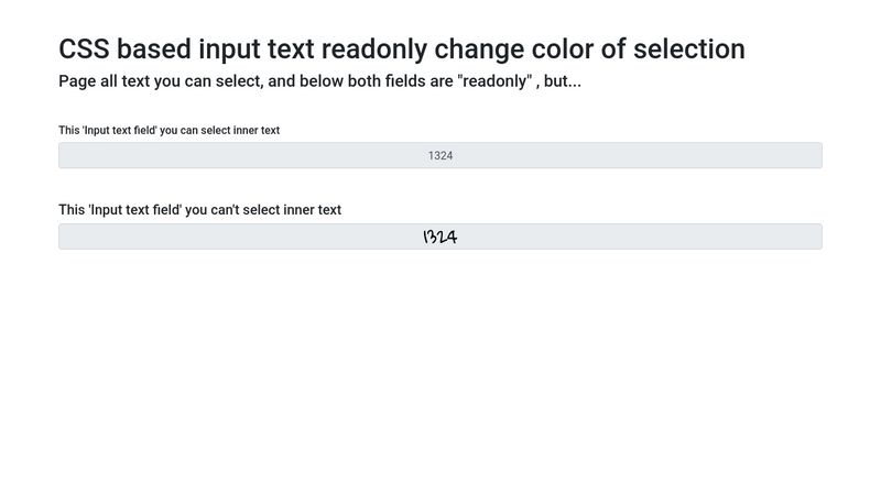 CSS Based Input Text Readonly Change Color Of Selection