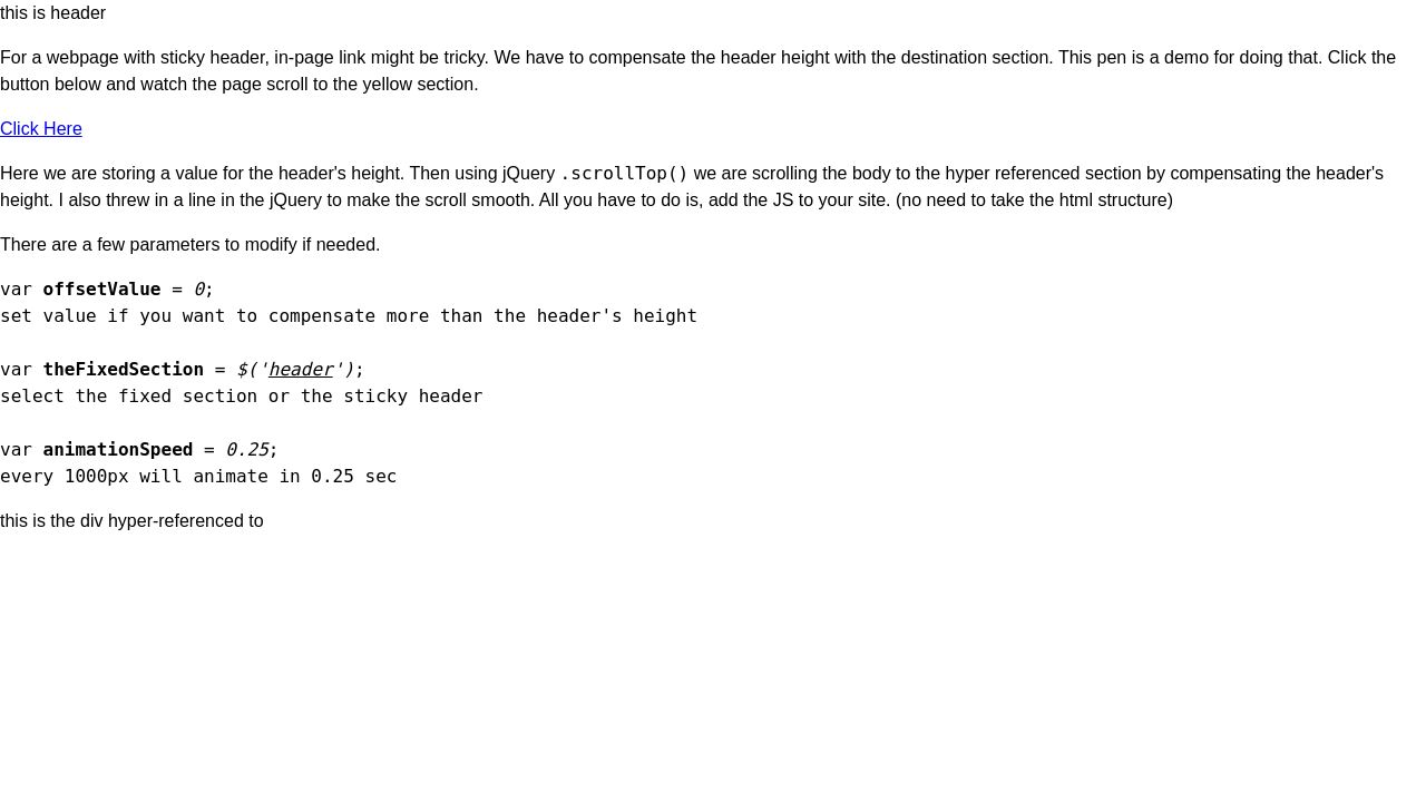 In-page link with sticky header In-page link with sticky header