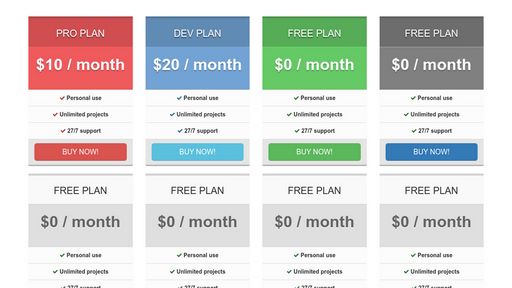 Bootstrap 3.0. Responsive Pricing Tables - Script Codes