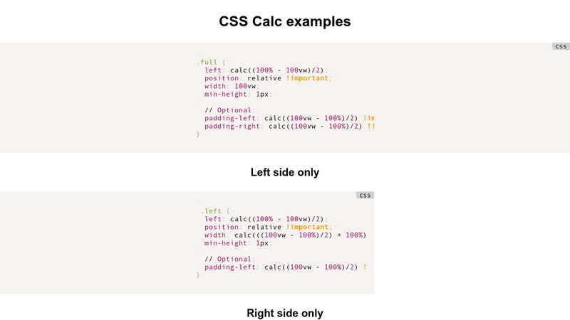 CSS Calc Examples