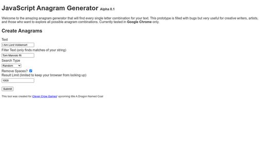 JavaScript Anagram Generator Alpha - Script Codes