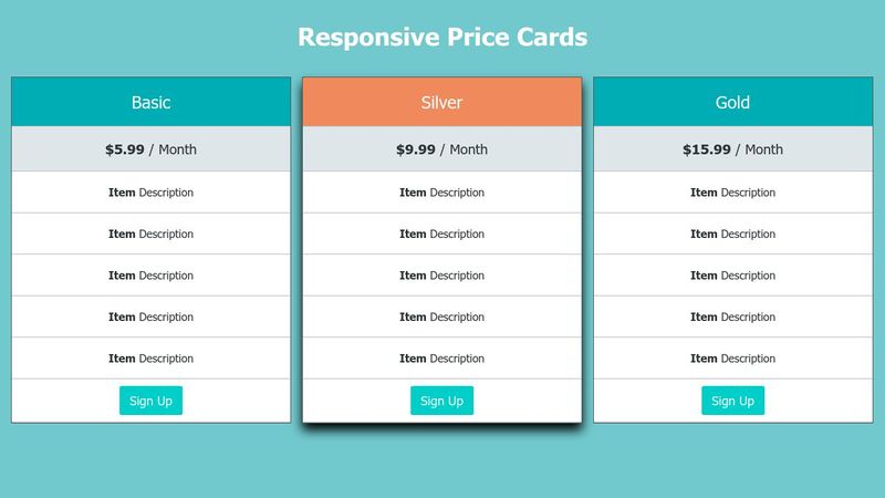 Responsive Price Cards