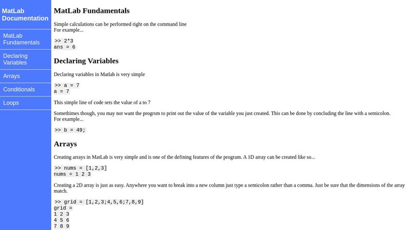 MatLab Documentation