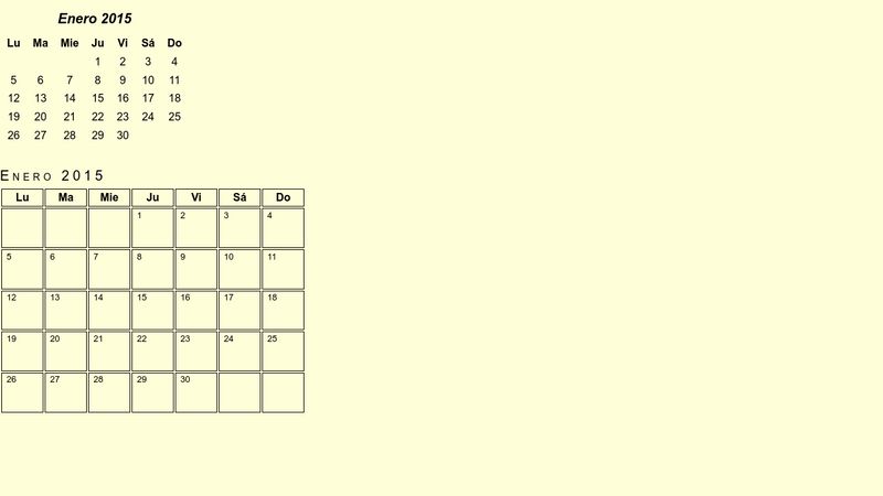 Ejercicio Calendario Tablas CSS