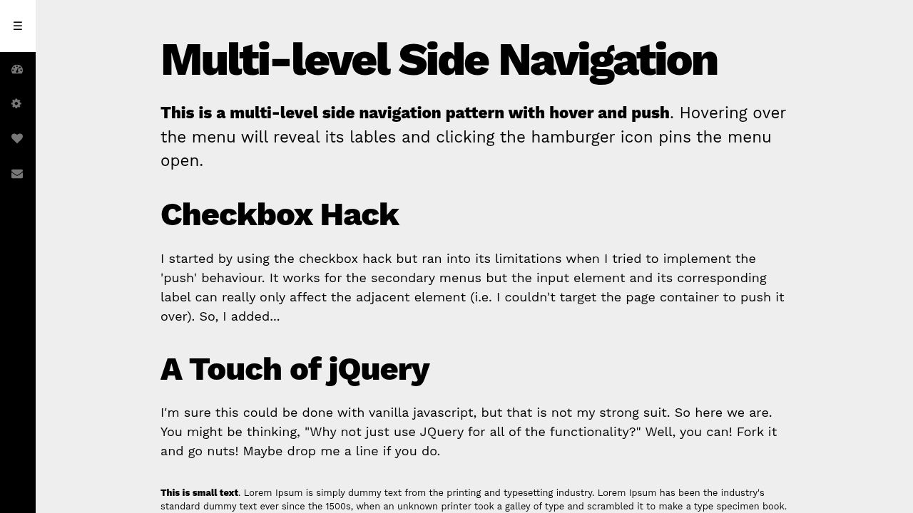 Multi-level Side Nav Menu Multi-level Side Nav Menu
