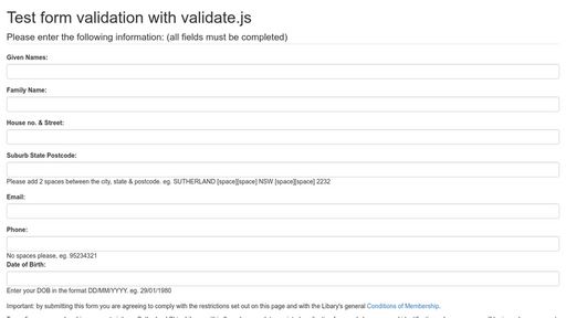 Test form validation with validate.js - Script Codes