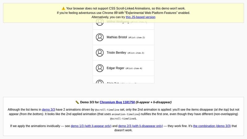 Scroll-Linked Animations: Chromium Bug 1181750: Demo 3/3 Scroll-Linked Animations: Chromium Bug 1181750: Demo 3/3