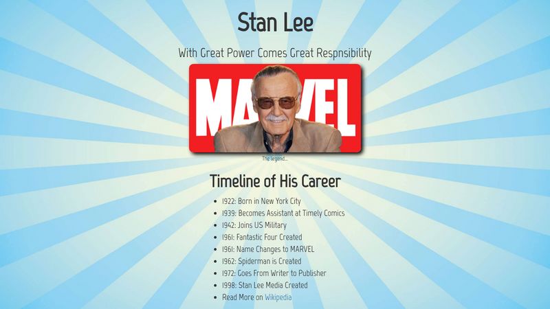 CodePen - Stan Lee Tribute Page
