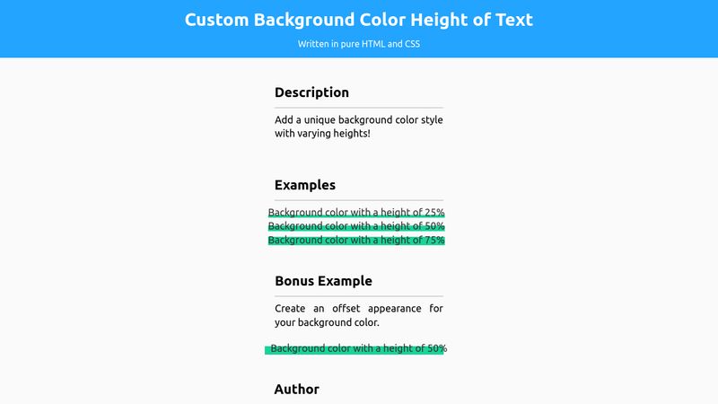 Custom Background Color Height of Text