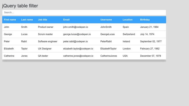 Jquery Table Filter Example