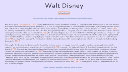 Walt Disney Tribute Page - Script Codes