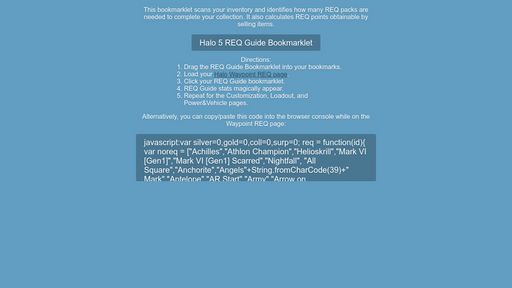 Halo 5 REQ Guide Bookmarklet - Script Codes