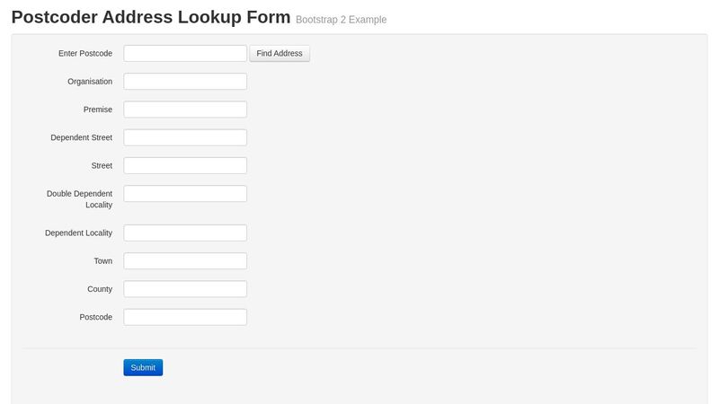Postcoder address lookup form bootstrap 2 example