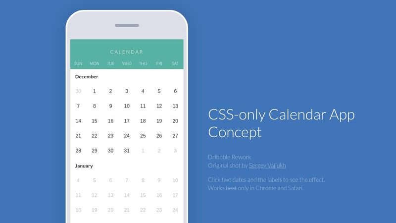 CSS-only Calendar App Concept